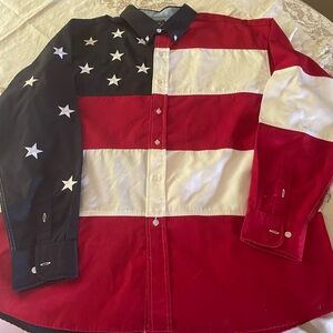American flag button down long sleeve shirt